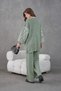 Women's Bead Embellished Sleeve Striped Knitwear Cardigan Trousers Two-Piece Set - 6