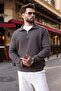 Brown Polo Collar Half Zipper Knitted Men's Sweater E7201