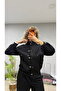 Women's Short Jacket with Stand Collar, Metal Buckle, Pockets, Oversized Bomber Coat - 6
