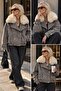 New Season Detachable Collar Fur Gray Color Epaulet Bomber Jacket - Coat - 4