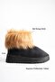 Women's Black Honey Color Fur Winter Boots with 5cm Thick Sole for Daily Wear - 2