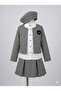 Girl's Houndstooth Patterned Jacket, Skirt and Hat 3-Piece Set (with Gift of Pantyhose) - 4