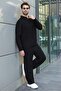 Black Polo Collar Jacquard Relaxed Fit Men's Tracksuit Set E7379 - 3