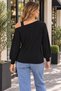 Elegant Touch of the Shoulder Decolletage - Women's Asymmetrical Collar Strap Detail Long Sleeve Viscose Blouse - 4