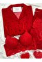Women's Patterned 4-Piece Buttoned Long Sleeve Thermosoft Pajama Set with Bra - 3
