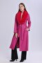 Women's Plush Collar Leather Look Long Coat - 4