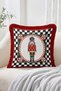 Decorative 4-Piece Fringed-Tasseled Throw Pillow Cover Set with New Year's Nutcracker Figure and Black and White Checkered Pattern - 2