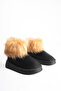 Women's Black Honey Color Fur Winter Boots with 5cm Thick Sole for Daily Wear - 5