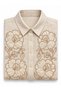 Beige Bead Embroidered Oversize Loose Cotton Viscose Shirt - 2