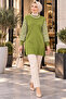 New Season Women's Polyamide Yarn Leopard Sleeve Patterned Long Knit Tunic - 5