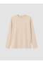 Two Mt Shop Quality Lcw Petite Beige Combed Cotton Plain Loose & Flowy Long Sleeve Women's T-Shirt - 3