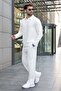 Ecru Polo Collar Jacquard Relaxed Fit Men's Tracksuit Set E7379 - 5