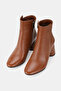 Women's Tan Genuine Leather 36-41 Size Thick Heel Ankle Boots - 3