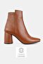 Women's Tan Genuine Leather 36-41 Size Thick Heel Ankle Boots - 2
