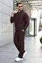 Bitter Brown Polo Collar Jacquard Relaxed Fit Men's Tracksuit Set E7379