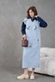 Women's Floral Appliqué Shirt Collar Long Knit Dress with Denim Trim - 2