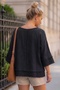Black Pool Collar 3/4 Sleeve Casual Cotton Woven Blouse with Dirty Stitching 65 65 - 6