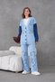 Women's Bead Embroidered Denim Sleeve Knitwear Cardigan Trousers Two-Piece Set - 2