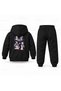 Katseye Charcoal Blue Three-Color Printed Children's Hooded Tracksuit Set