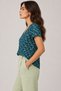 Women's 100% Cotton V-Neck Short Sleeve T-Shirt - Petrol Retro Floral - 2