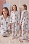 Girl's Striped Teddy Bear Figured Soft Textile Fabric Pajama Set - 4