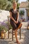 Brown V-Neck Low Sleeve Washable Casual Muslin Midi Length Woven Dress 120 60 - 6