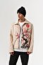 Sakuramoon Japanese Cherry Blossom and Red Full Moon Pattern Velvet Zipper Men's Jacket