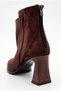 Women's Brown Suede Design Pointed Toe Back Zipper Pocket Detailed Kangaroo Boots - 8