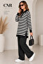 Women's Striped Shirt Collar Buttoned Oversize Knitwear Set - 4