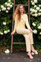 Women's Yellow Cat Patterned Long Sleeve Soft Knitted Pajama Set - 2