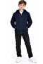 Girl'S/Boy's Solid Color Kangaroo Pocket Zipper Closure Hooded Three String Drawstrings Navy Blue Color Cardigan School Cardigan - 2