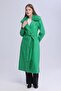 Women's Plush Collar Leather Look Long Coat - 2