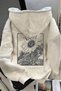 Gray Flowers Back Print Hooded Oversize Sweatshirt