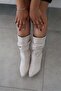 Women's Gina Cream Suede Bellows 6 cm Heeled Pointed Toe Thin Heel Half Length Boots - 4