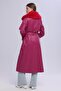 Women's Plush Collar Leather Look Long Coat - 5