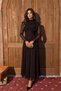 Women's Brown Stand-Up Collar Padded Shiny Full Length Dress Nbmy4184 - 4
