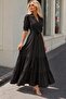 Women's Long Sleeve Shirt Collar Front Buttoned Belted Waist Ruffled Skirt Tricotine Long Dress