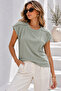 Women's Mint Green Cotton Modal Crew Neck T-Shirt - Short Sleeve Blouse with Accessory Detail