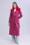 Women's Plush Collar Leather Look Long Coat - 2