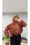 Women's Plaid Stand Collar Zippered Drawstring Short Oversized Bomber Jacket - 2