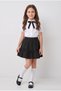 Girls' Black Bow Lace White Short Sleeve Shirt Black Ribbon Skirt April 23 October 29 Show Outfit - 2