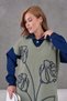 Women's Denim Sleeve Beaded Embroidered Wide Fit Long Knitwear Dress - 6