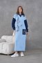 Women's Embroidered Sleeve and Pocket Denim Shirt Collar Long Knitwear Dress