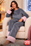 Women's Velvet Pajama Set with Plush Detail, Long Sleeve, Winter Comfortable Home Pajamas - 5