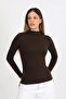 Women's Brown Half Fisherman Ribbed Modal Cotton Long Sleeve Blouse - H6173