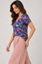 Women's 100% Cotton V-Neck Short Sleeve T-Shirt - Blue Bird Garden - 2