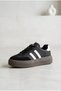 Women's Double Striped Platform Sole Sneaker with Suede Detail, Lace-Up Comfortable Walking and Casual Sports Shoes, Thick Sole Sneaker - 2