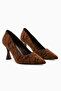 Marcella Brown Satin Textured Pointed Toe Women's Heeled Shoes - 3