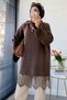 Premium Lace Detailed Knitwear Women's Sweater - Brown - 4