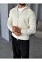 Knitted Patterned Double Zipper Knitwear Cardigan m - Ecru - 3